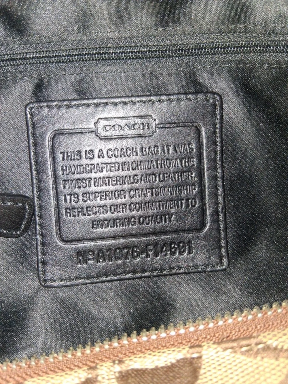COACH Penelope Signature Hobo Canvas Bag Tan Brown with Black Handle and Trim